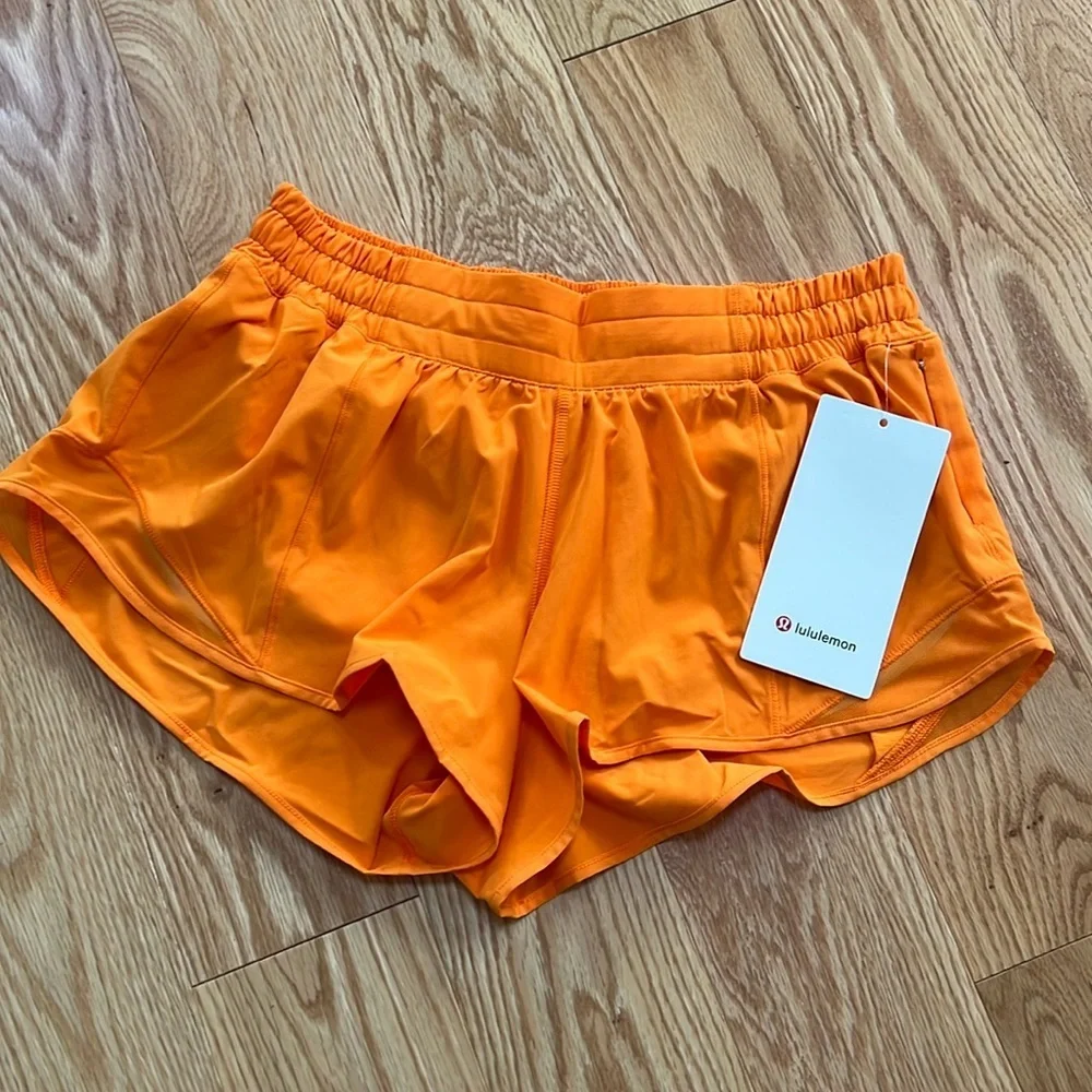 New ! Lululemon SZ 8 orange Hotty hot running shorts